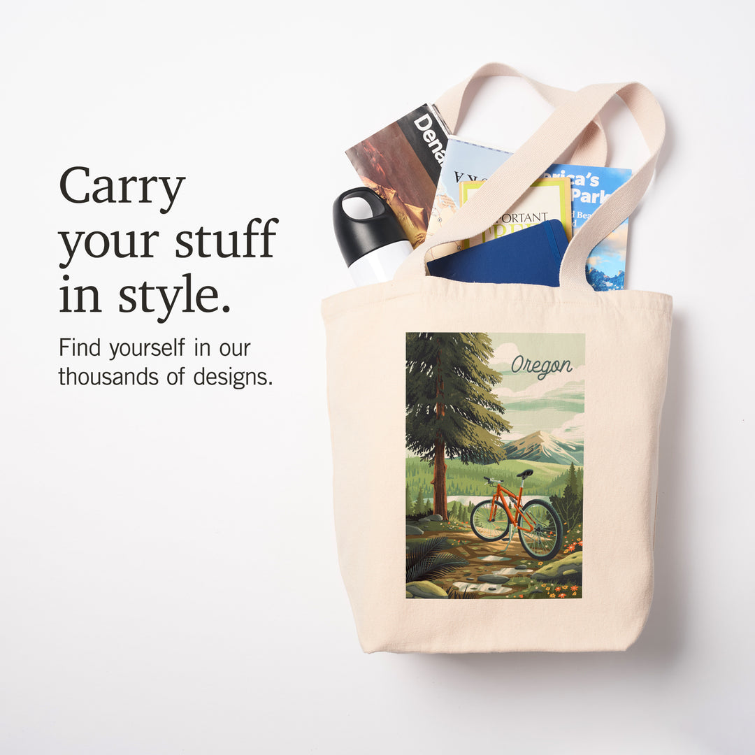 Oregon, Off To Wander, Cycling with Mountains, Tote Bag