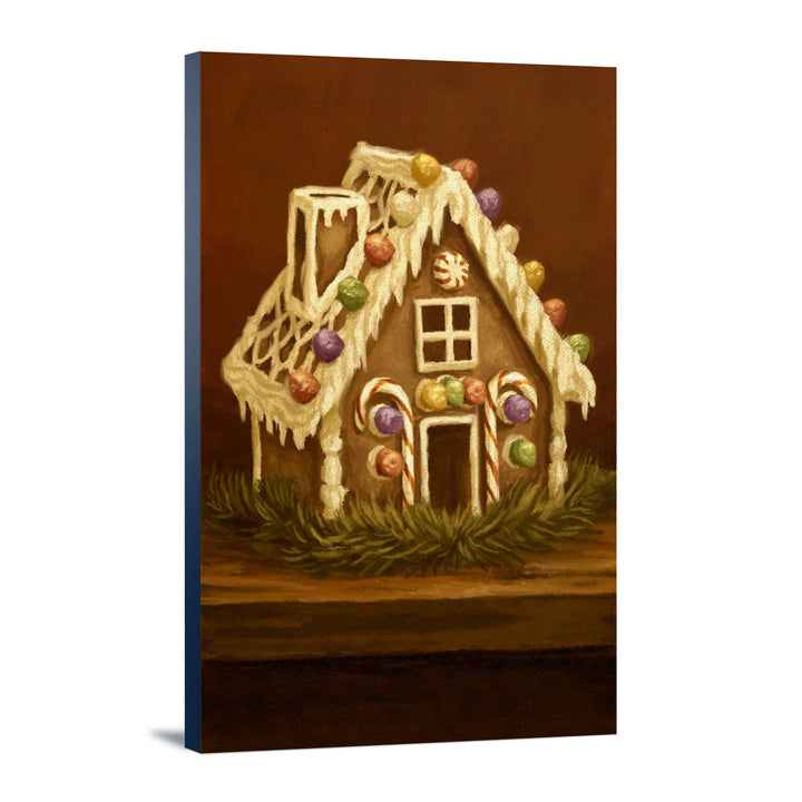 Gingerbread House, Christmas Oil Painting, Lantern Press Artwork, Stretched Canvas - Lantern Press