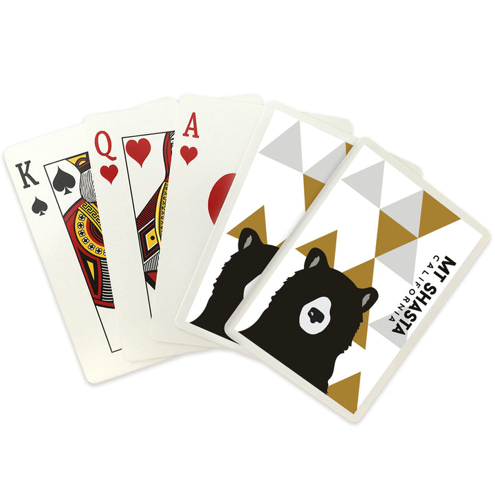Playing Cards, Mt Shasta, California, Bear and Triangles, 52 Card Deck with Jokers in Box, Unique Art