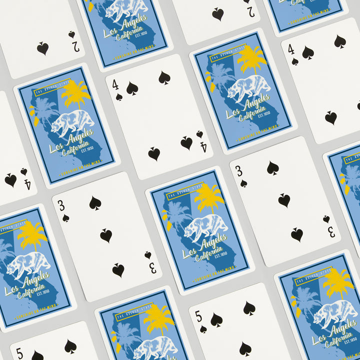 Playing Cards, Los Angeles, California, State Outline, Urban Traveler, Blue and Yellow, 52 Card Deck with Jokers in Box, Unique Art