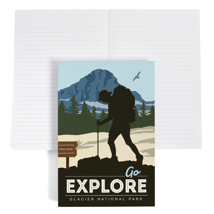 Lined 6x9 Journal, Glacier National Park, Montana, Go Explore, Backpacker, Lay Flat, 193 Pages, FSC paper