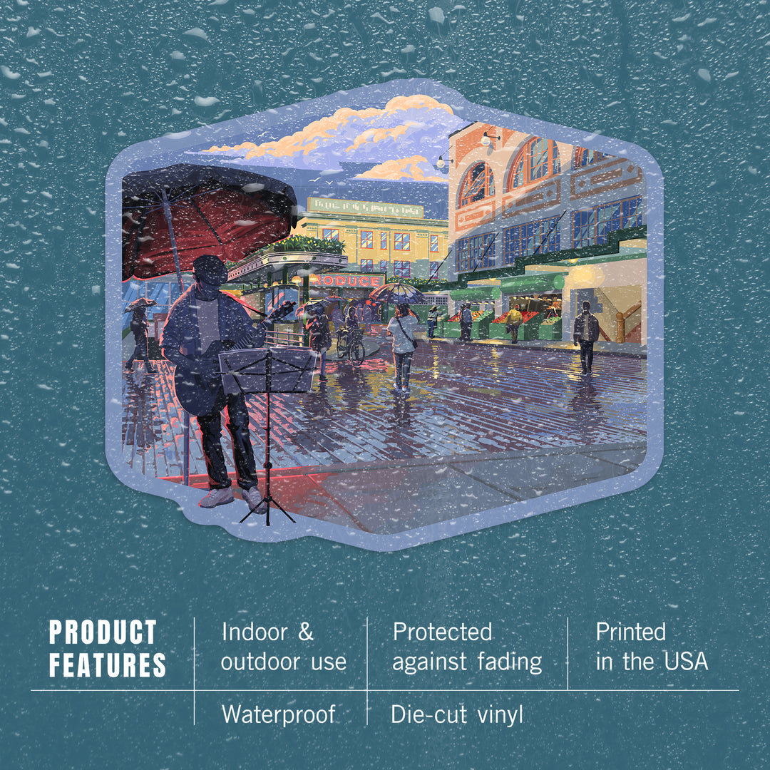 Seattle, Washington, Painterly, Public Market, Vinyl Sticker