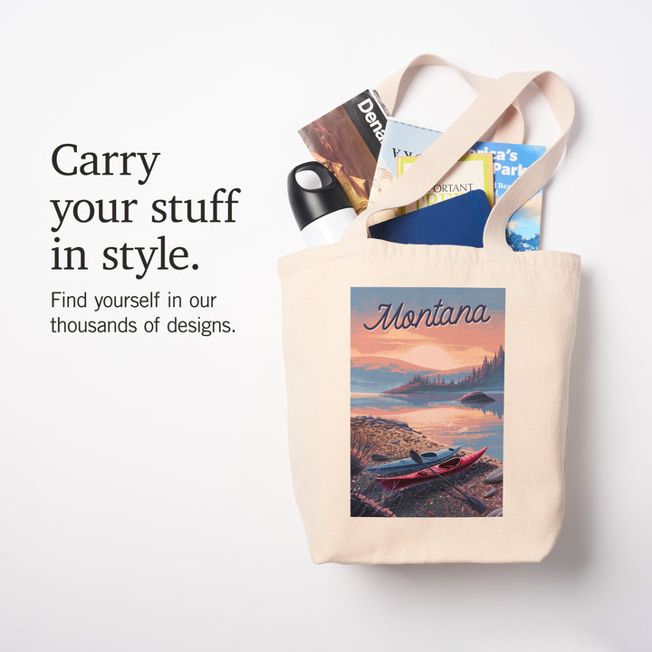 Montana, Glassy Sunrise, Kayak, Tote Bag