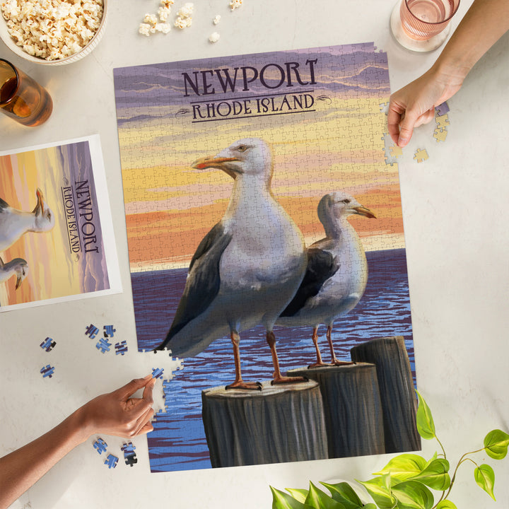 Newport, Rhode Island, Seagulls on Piers, Jigsaw Puzzle
