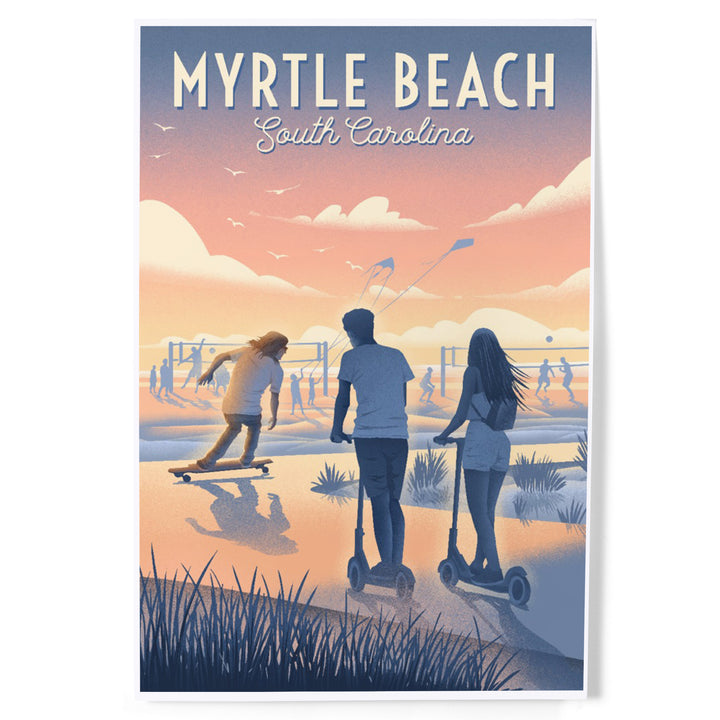 Myrtle Beach, South Carolina, Lithograph, Enjoy the Ride, Longboards and Scooters, Art & Giclee Prints
