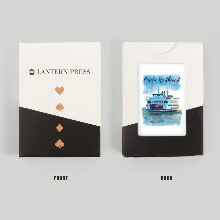 Playing Cards, Pacific Northwest, Ferry, Watercolor, 52 Card Deck with Jokers in Box, Unique Art