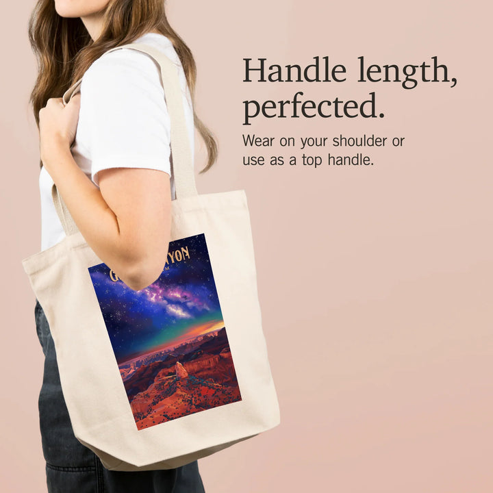 North Rim, Arizona, Oil Painting, Grand Canyon with Stars and Milky Way, Tote Bag