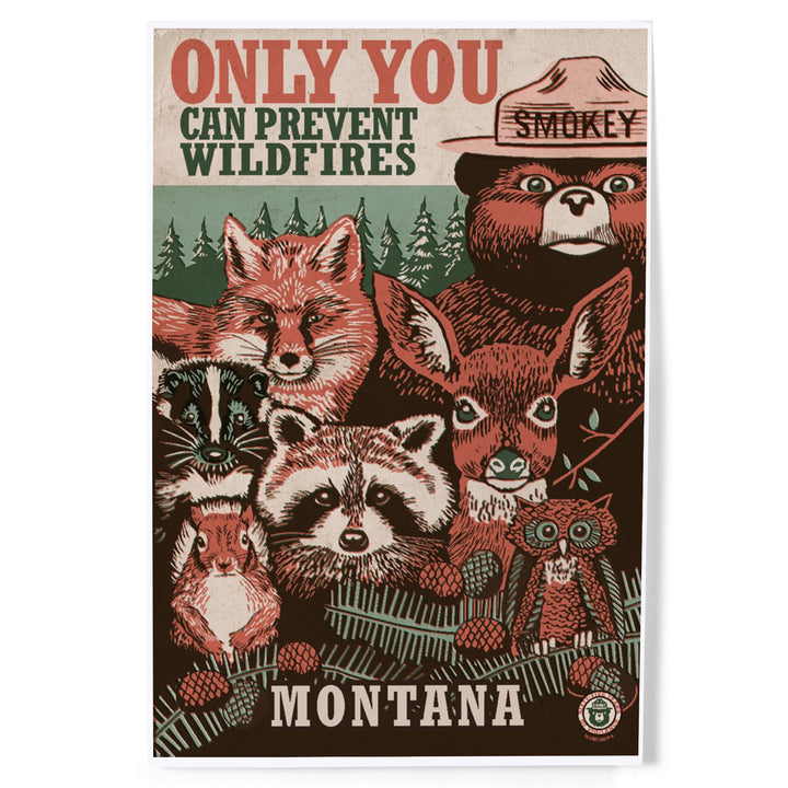 Montana, Smokey Bear and Woodland Creatures, Officially Licensed, Art & Giclee Prints