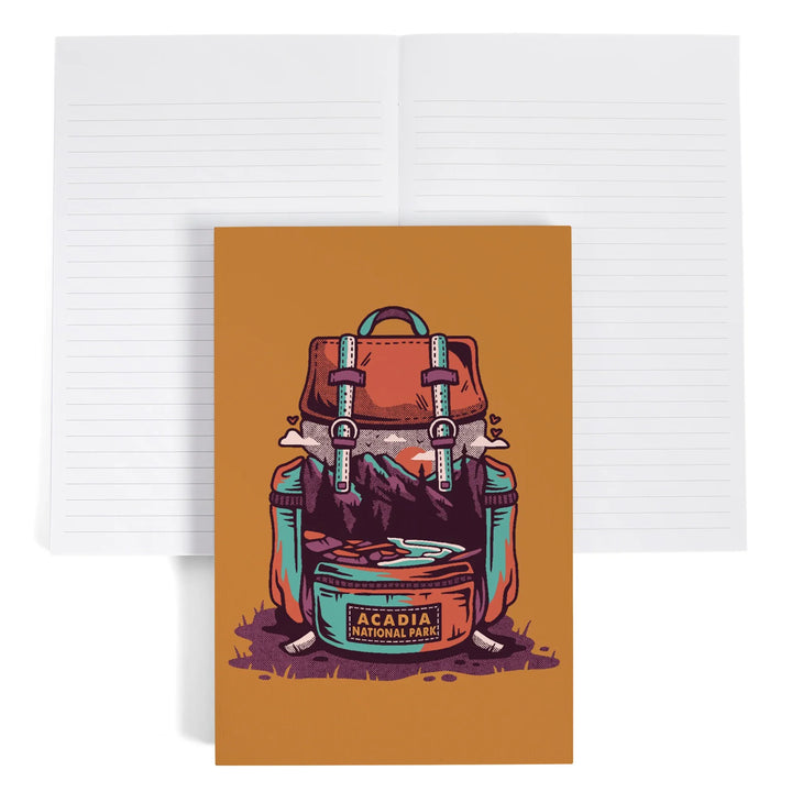 Lined 6x9 Journal, Acadia National Park, Maine, Backpack, Wander More, Distressed Vector, Lay Flat, 193 Pages, FSC paper