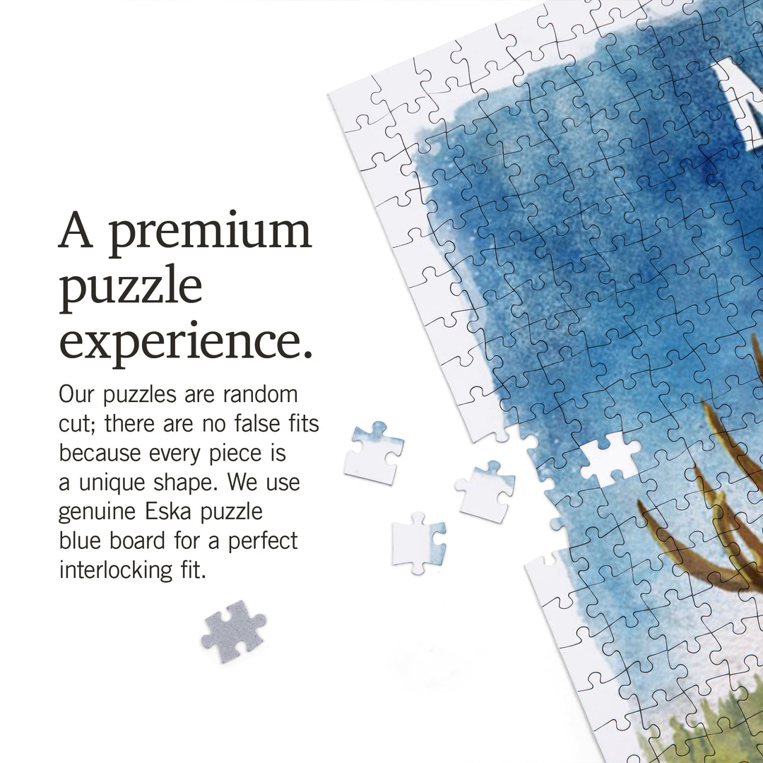 Maine, Watercolor Study, Moose, 1000 Piece Jigsaw Puzzle