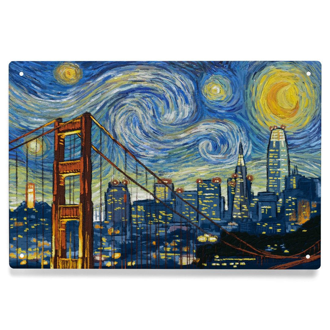 San Francisco, California, Starry Night City Series, 12x18 Metal Sign