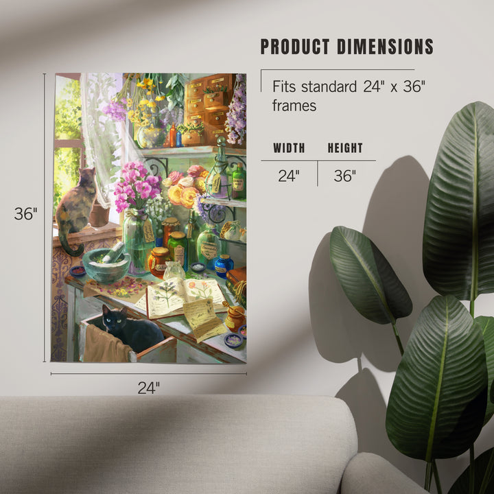Garden Apothecary, With Cat, Oil Painting, Art & Giclee Prints