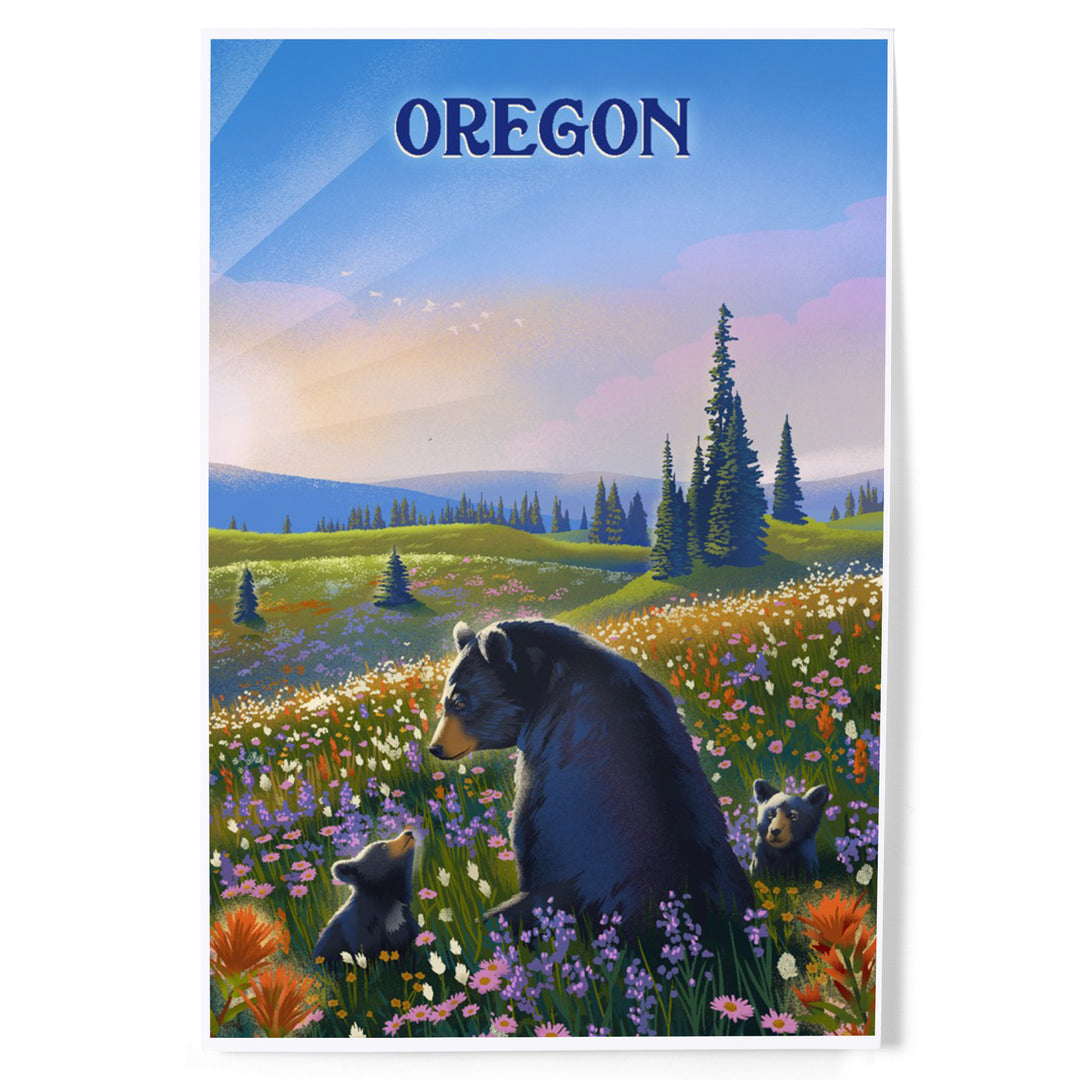 Oregon, Lithograph, Bear Family in Field