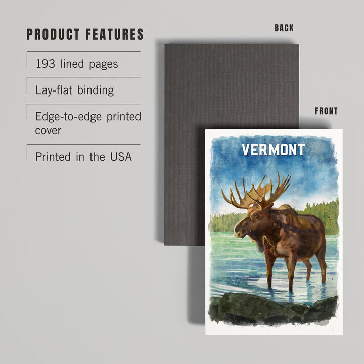 Lined 6x9 Journal, Vermont, Watercolor Study, Moose, Lay Flat, 193 Pages, FSC paper