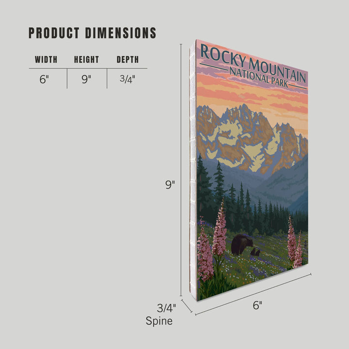 Lined 6x9 Journal, Rocky Mountain National Park, Colorado, Bear and Cubs with Flowers, Lay Flat, 193 Pages, FSC paper