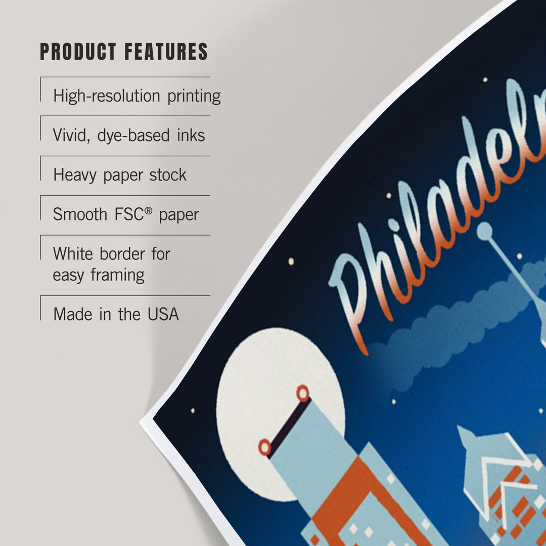 Philadelphia Retro Skyline Chromatic, Art & Giclee Prints