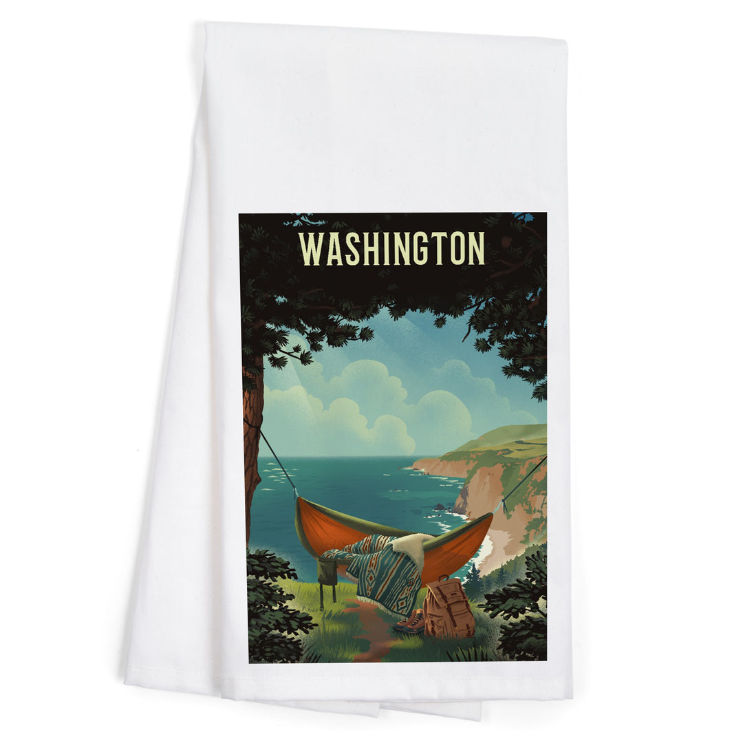 Washington, Today's Office, Coastal Series, Hammock on Beach, Organic Cotton Kitchen Tea Towels