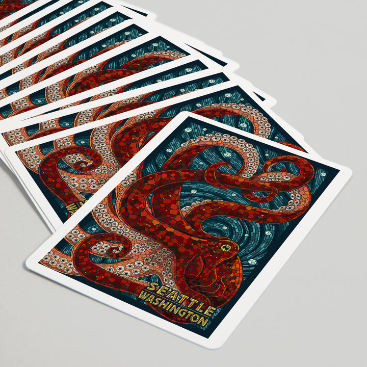 Playing Cards, Seattle, Washington, Octopus Mosaic, 52 Card Deck with Jokers in Box, Unique Art