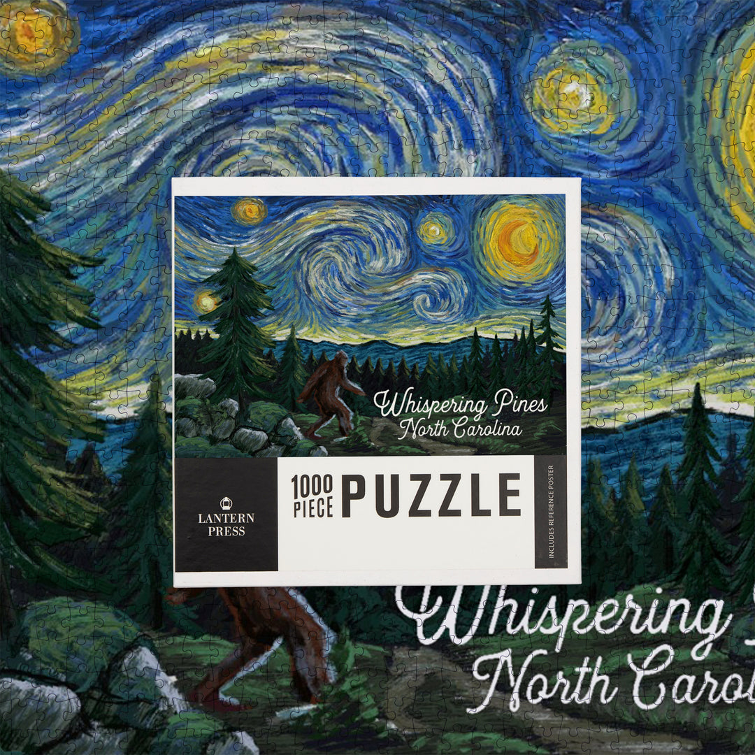 Whispering Pines, North Carolina, Starry Night, Bigfoot, Jigsaw Puzzle