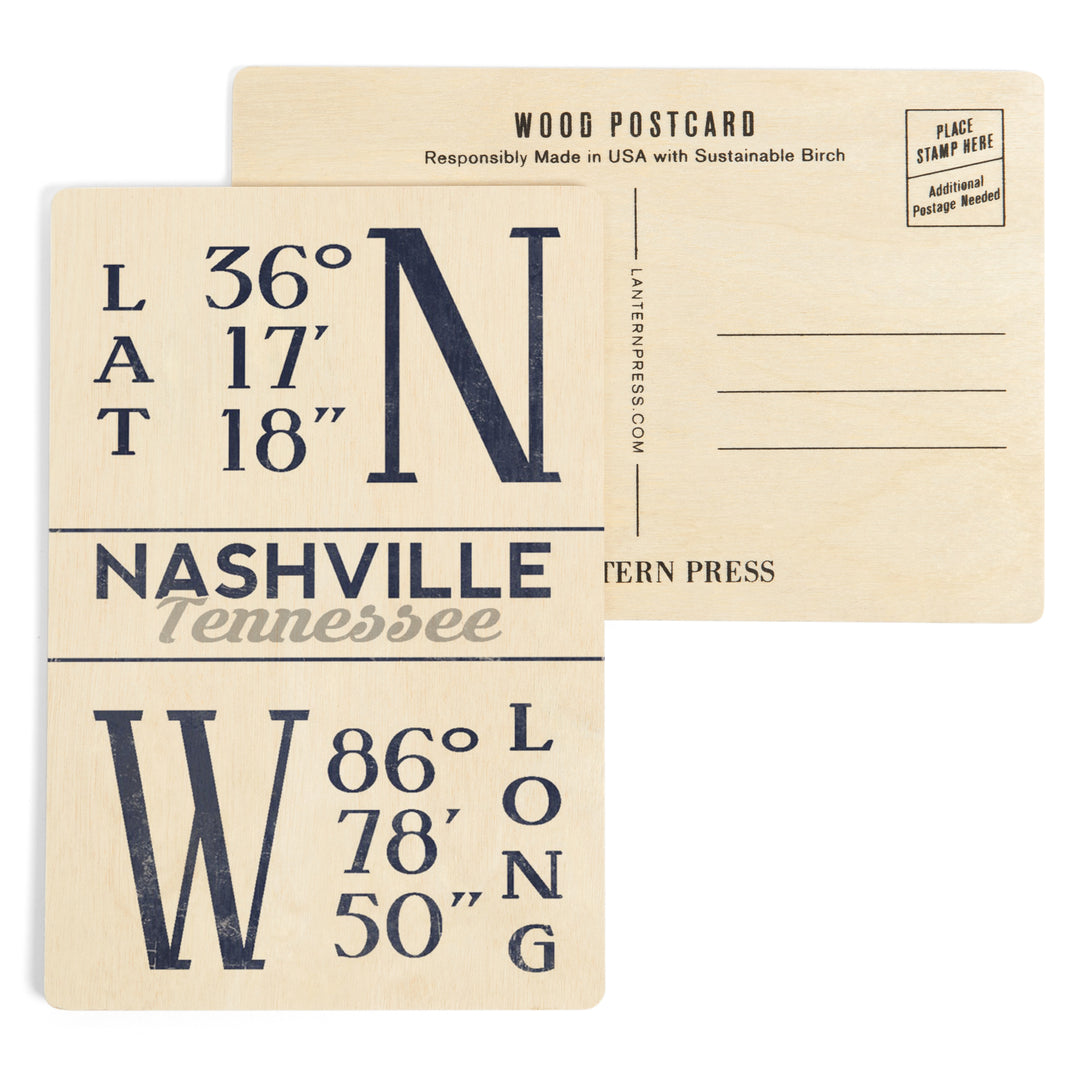Nashville, Tennessee, Latitude and Longitude, Wood Sign and Postcards