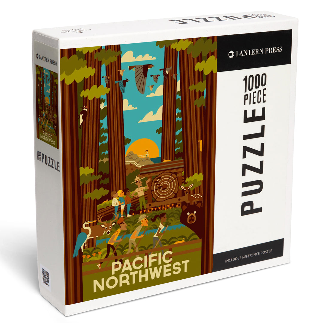 Pacific Northwest, Geometric, Forest, 1000 Piece Jigsaw Puzzle