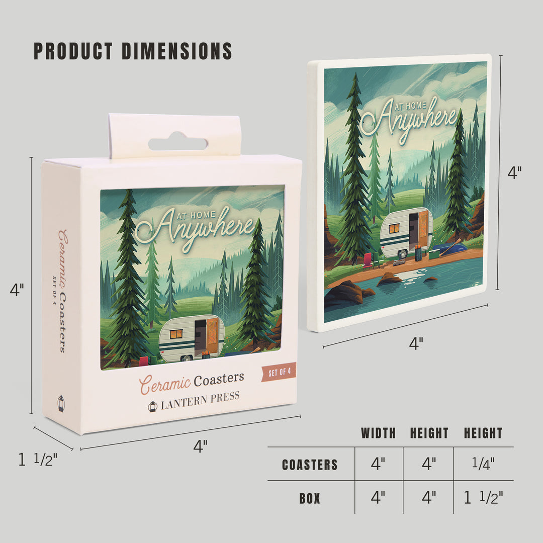 Outdoor Activity, At Home Anywhere, Camper in Evergreens, Coaster Set