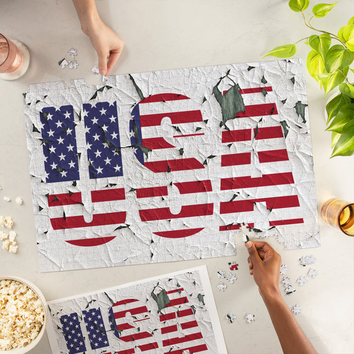 American Flag, USA, Typography, Jigsaw Puzzle