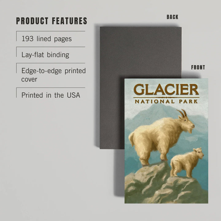 Lined 6x9 Journal, Glacier National Park, Montana, Oil Painting, Mountain Goats, Lay Flat, 193 Pages, FSC paper