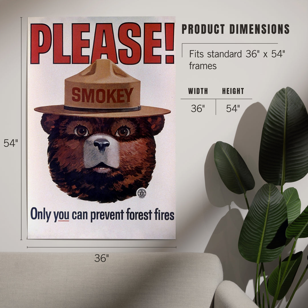 Smokey Bear, Please, Only You Can Help, Smokey Head, Officially Licensed Vintage Poster, Art & Giclee Prints