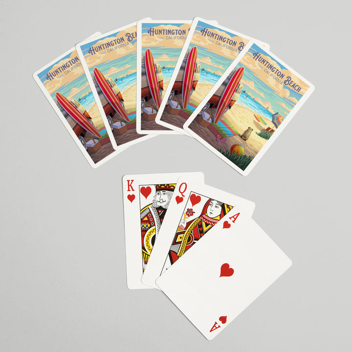 Playing Cards, Huntington Beach, California, Beach Activities, 52 Card Deck with Jokers in Box, Unique Art