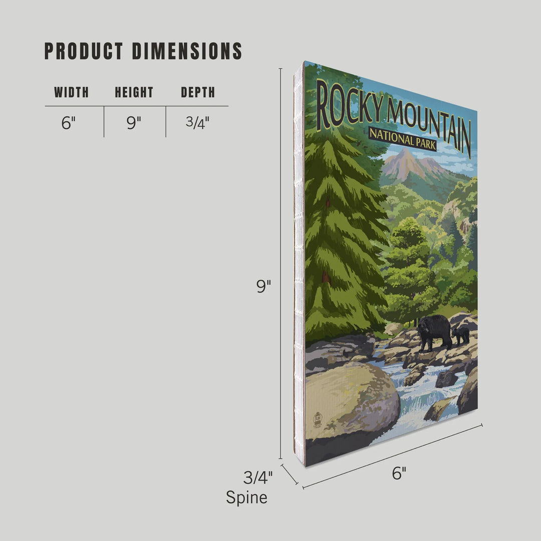 Lined 6x9 Journal, Rocky Mountain National Park, Colorado, Black Bears and Stream, Lay Flat, 193 Pages, FSC paper