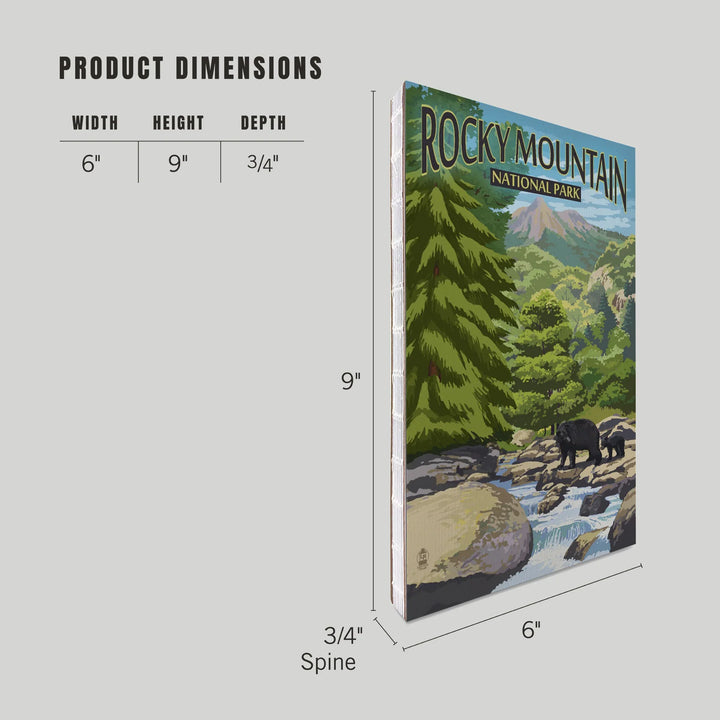 Lined 6x9 Journal, Rocky Mountain National Park, Colorado, Black Bears and Stream, Lay Flat, 193 Pages, FSC paper
