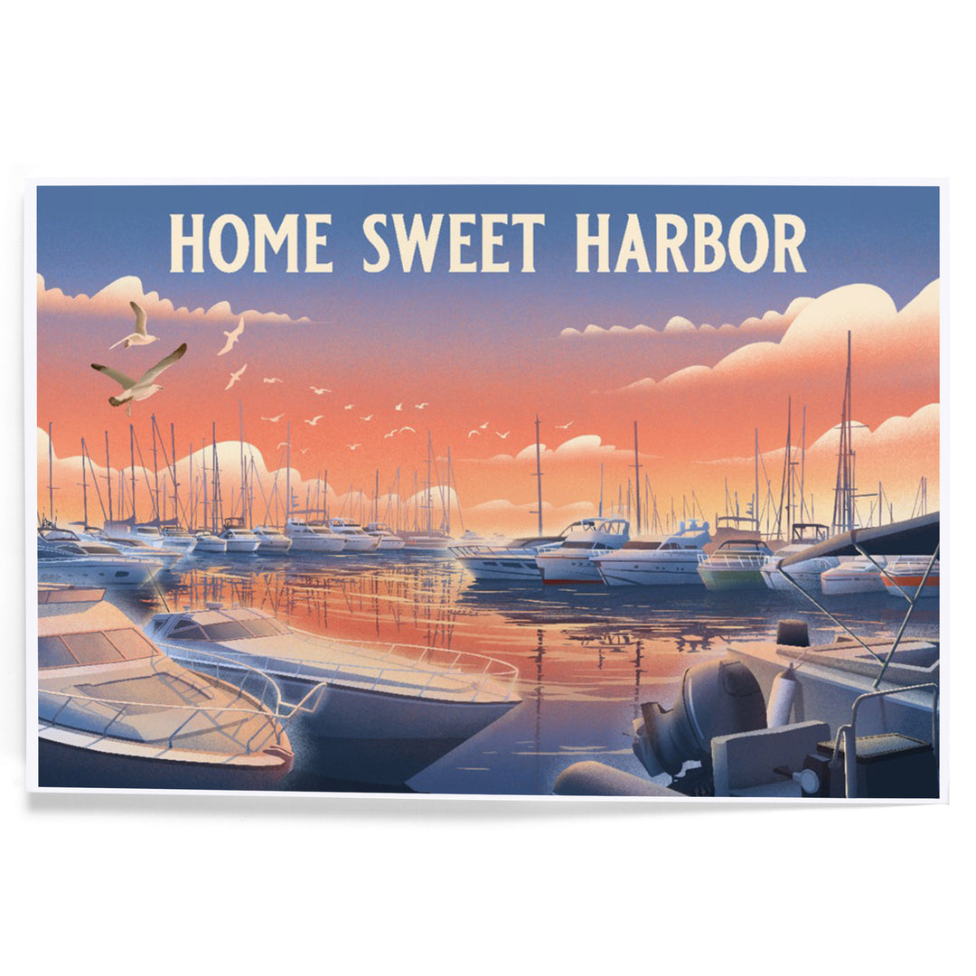 Lithograph, Home Sweet Harbor, Boats in Marina, Art & Giclee Prints