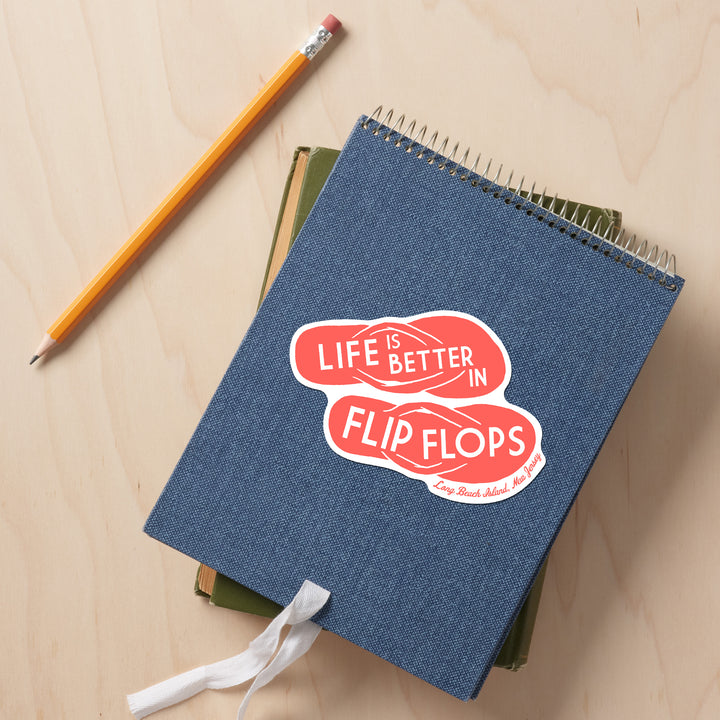 Long Beach Island, New Jersey, Life is Better in Flip Flops, Simply Said, Coral, Contour, Vinyl Sticker