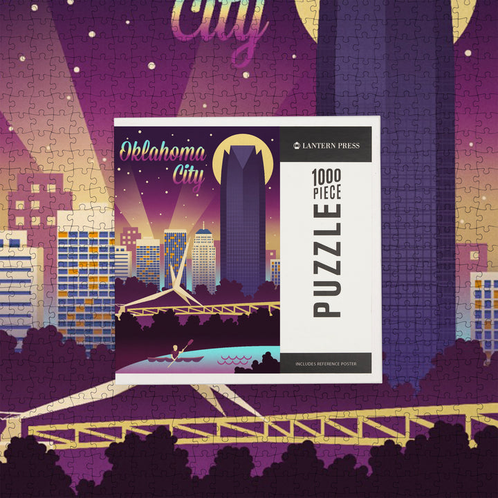 Oklahoma City, Oklahoma, Retro Skyline Chromatic Series, 1000 Piece Jigsaw Puzzle