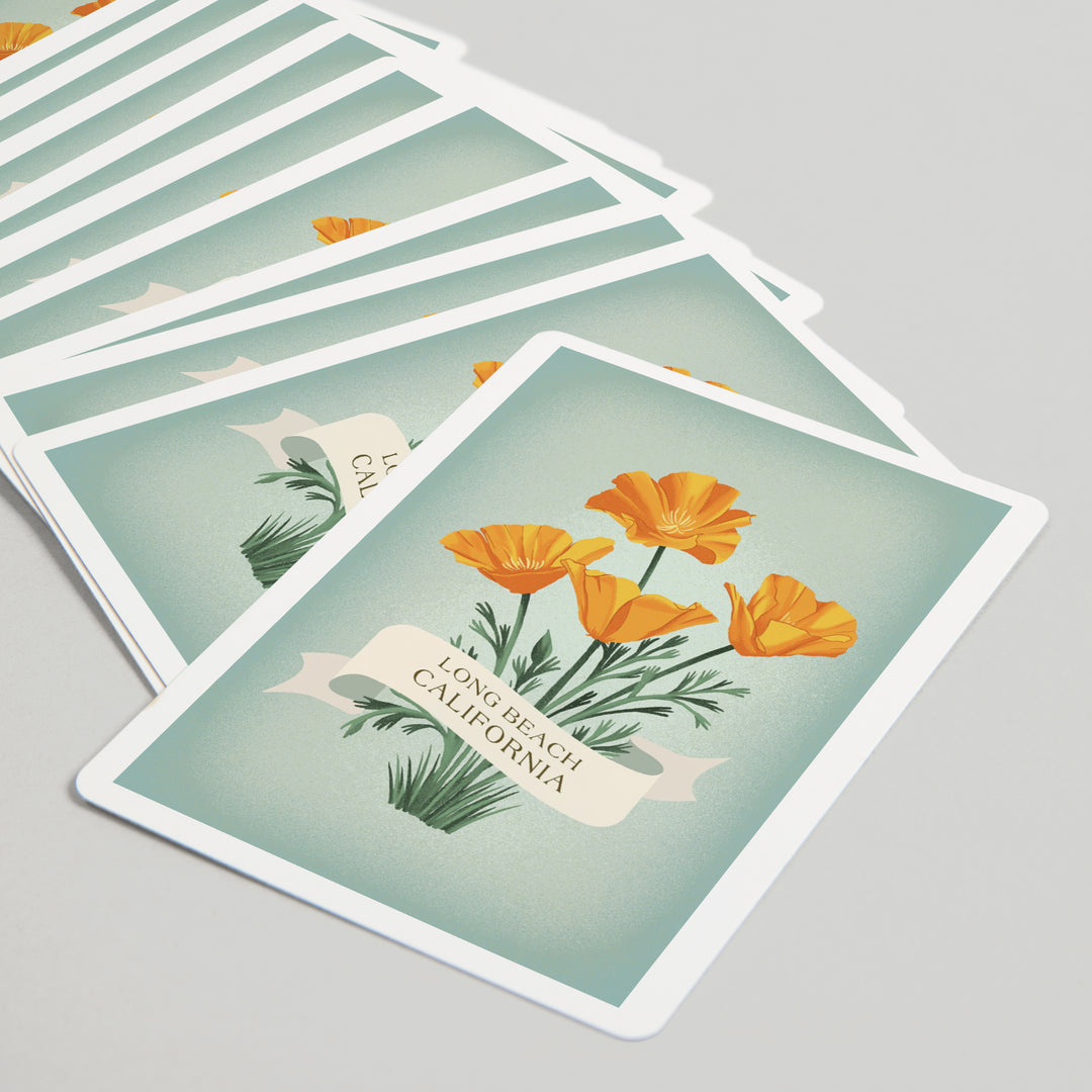 Playing Cards, Long Beach, California, Vintage Flora, California Poppy, 52 Card Deck with Jokers in Box, Unique Art