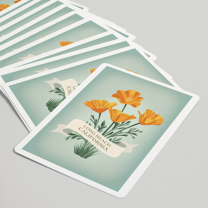 Playing Cards, Long Beach, California, Vintage Flora, California Poppy, 52 Card Deck with Jokers in Box, Unique Art