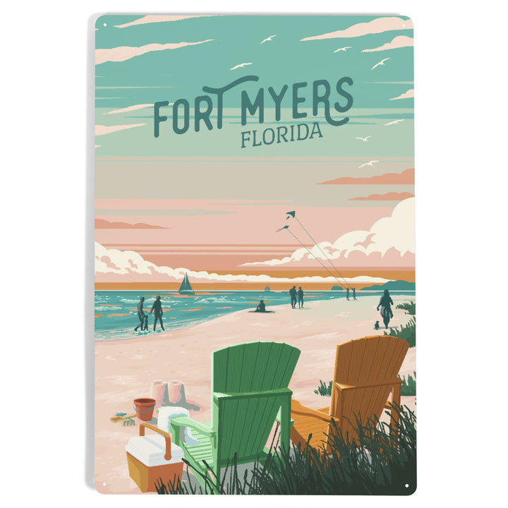 Fort Myers, Florida, Bottle This Moment, Beach Chairs, Painterly, Metal Signs