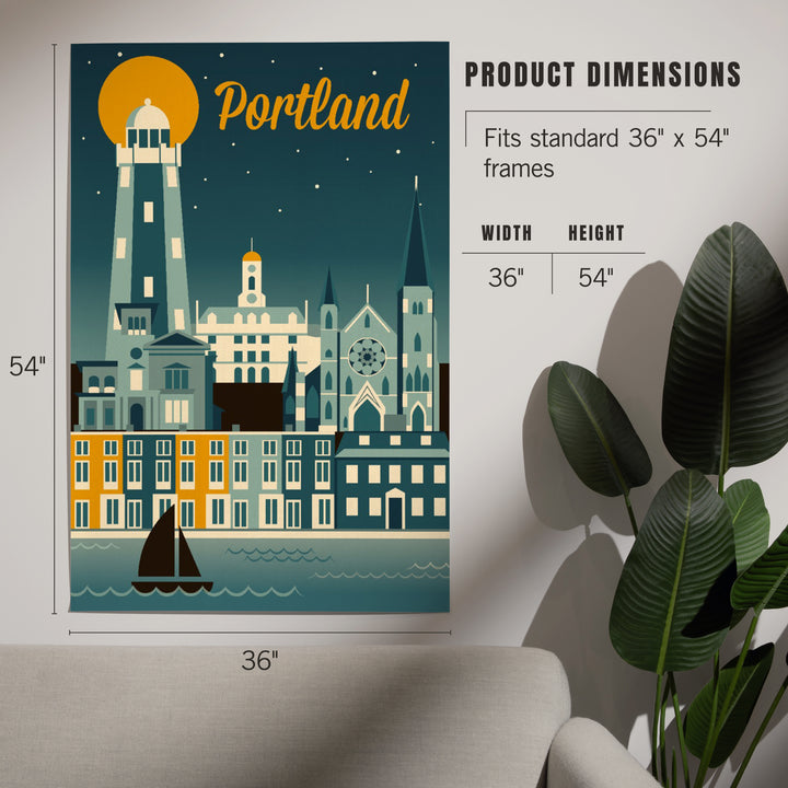 Portland, Maine, Retro Skyline, Art & Giclee Prints