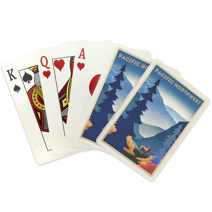 Playing Cards, Pacific Northwest, Elk and Mountain Scene, Lithograph, 52 Card Deck with Jokers in Box, Unique Art