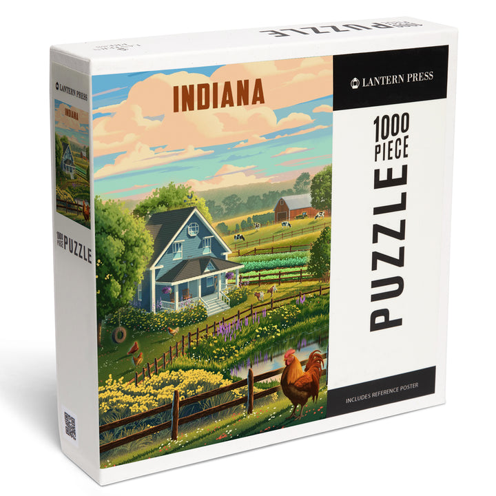 Indiana, Lithograph, Farm Life, Jigsaw Puzzle