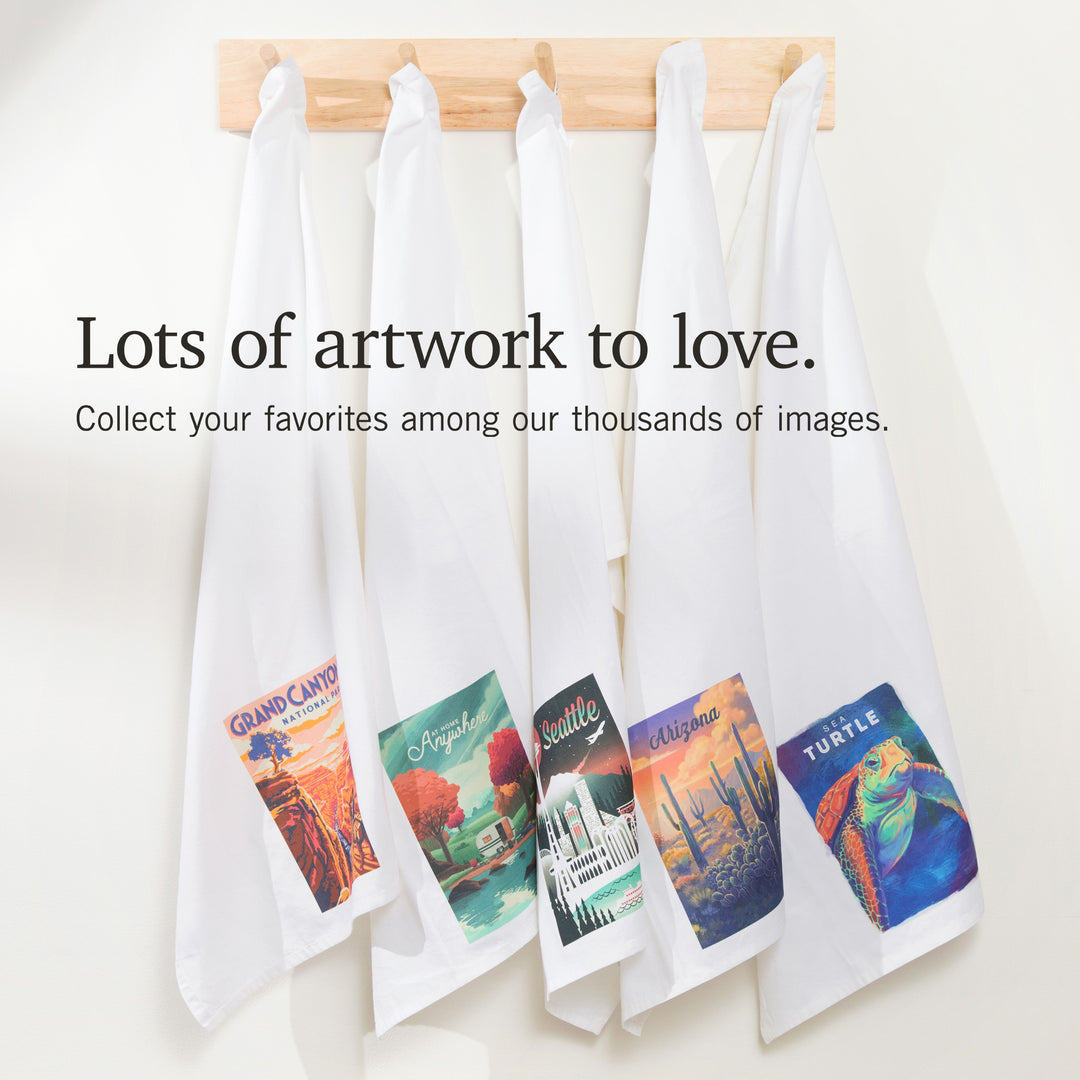 Lithograph, New Shows Nightly, Beach Sunset, Organic Cotton Kitchen Tea Towels