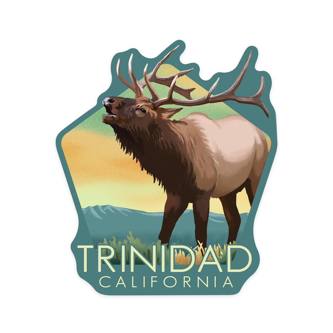 Trinidad, California, Elk, Lithograph, Contour, Vinyl Sticker