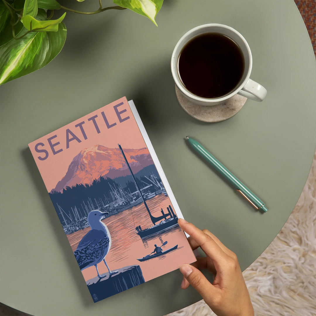 Lined 6x9 Journal, Seattle, Washington, Marina and Rainier at Sunset, Lay Flat, 193 Pages, FSC paper
