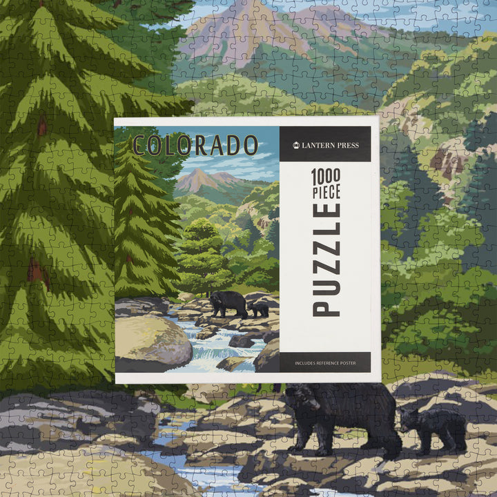 Denver, Colorado, Painterly, Bear at River, Jigsaw Puzzle