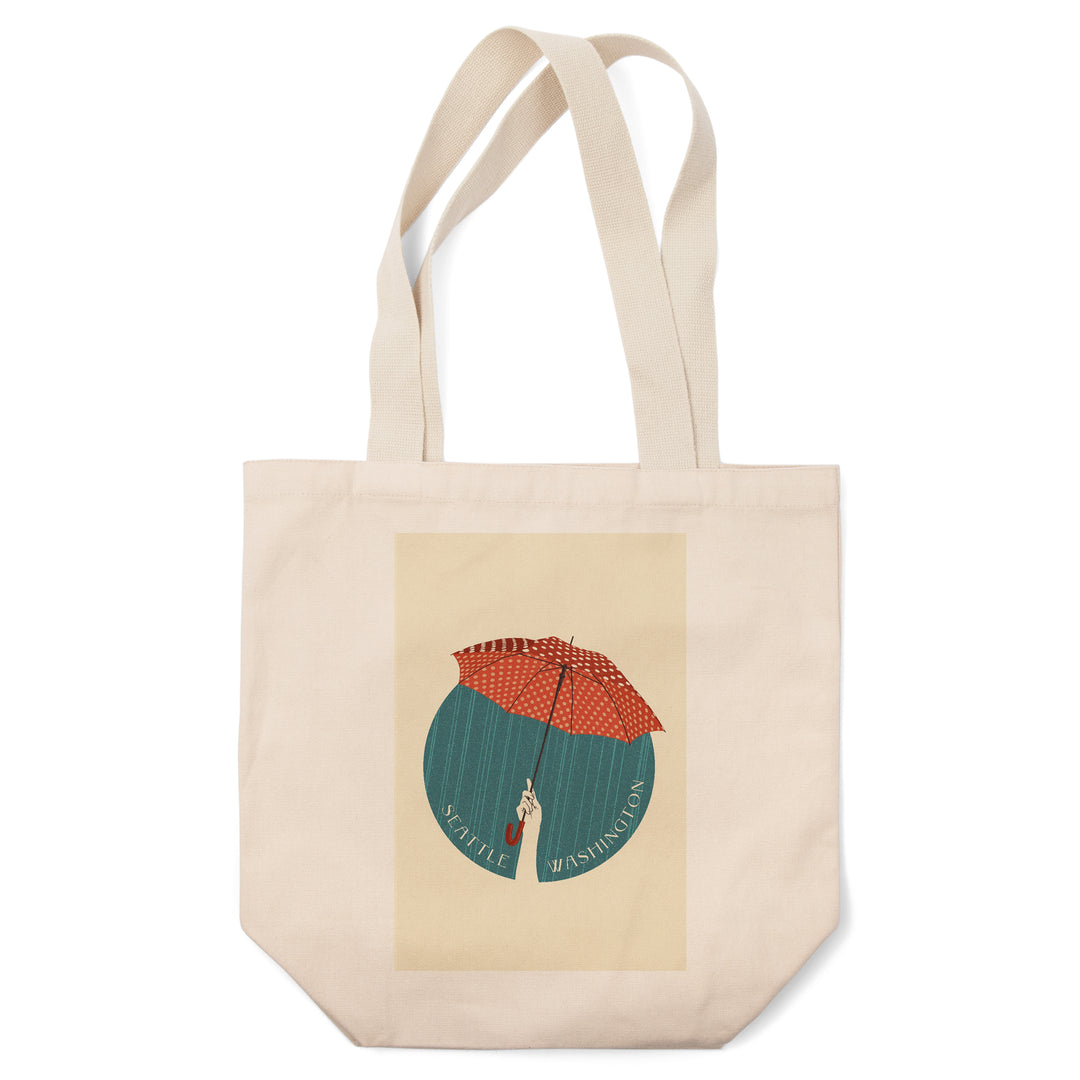 Seattle, Washington, Umbrella Letterpress, Circle,, Tote Bag