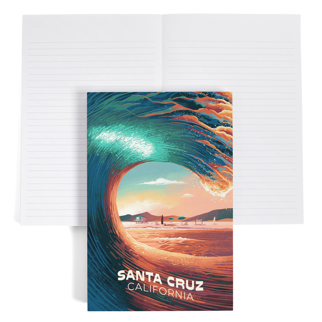 Lined 6x9 Journal, Santa Cruz, California, Epic Wave, Lay Flat, 193 Pages, FSC paper