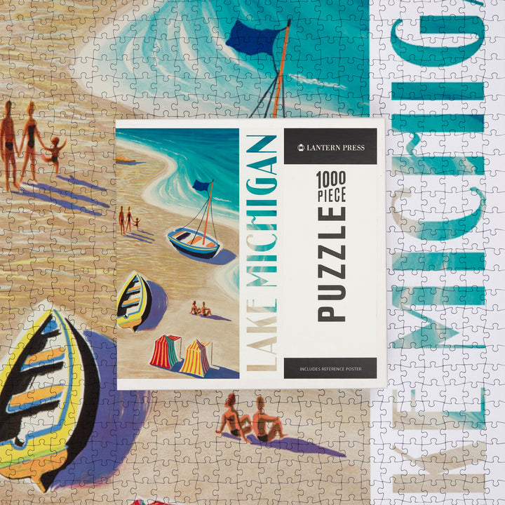 Lake Michigan, Vintage Beach Scene, Jigsaw Puzzle