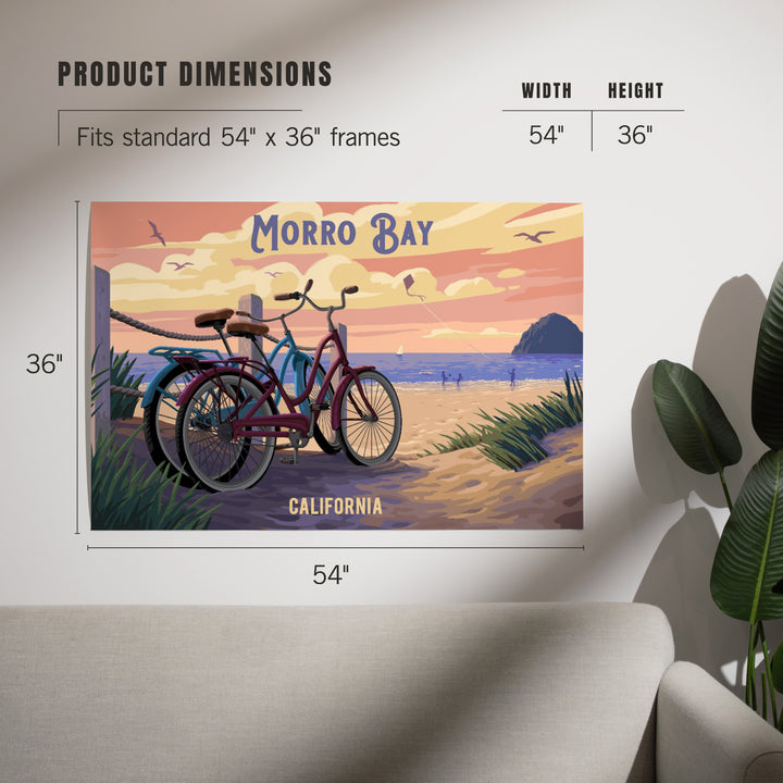 Morro Bay, California, Painterly, The Beach Is Calling, Beach Bikes art prints, metal signs