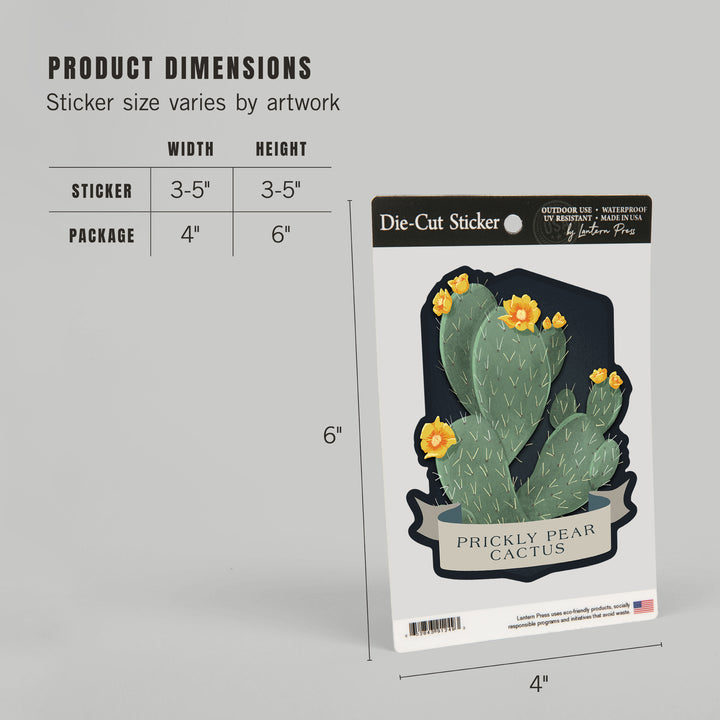 Vintage Flora Noir, Prickly Pear Cactus, Yellow, Vinyl Sticker